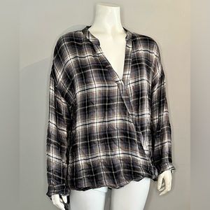 Elan Plaid Faux Wrap Top Pullover. Never Worn